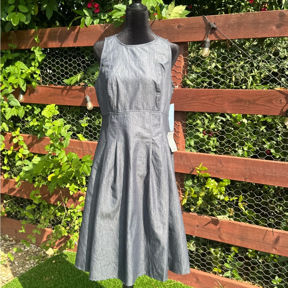 London Times Sleeveless Midi Dress in Light Denim Blue